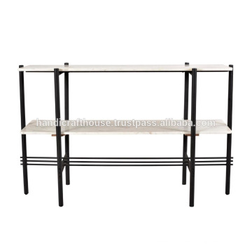 Industrial White Marble Top with Metal Frame Console Table